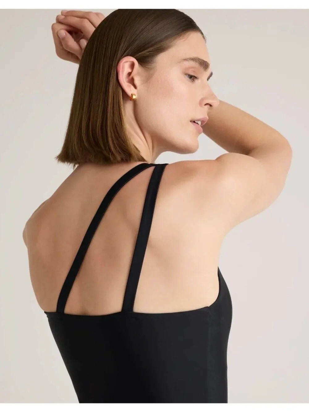 NWT Quince Italian One Shoulder One-Piece Swimsuit in Black - Size: Small